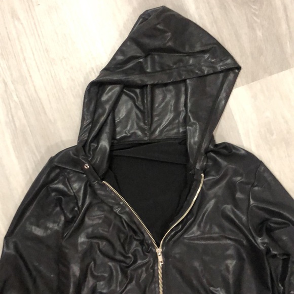 American apparel slick leather look black hoodie - Picture 2 of 4